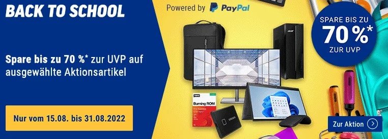Notebooksbilliger: Back to School bei Zahlung mit Paypal bis zu 50,00 € Rabatt