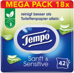 Tempo Toilettenpapier feucht Tempo feuchtes Toilettenpapier sanftundsensitiv Trio Pack 18 Packungen x je 42 Blatt Grosspackung 1 kg Amazon de Drogerie Koerperpflege