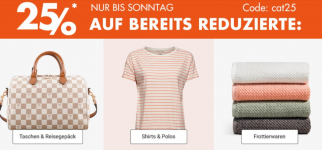 Galeria: 25 % Extra-Rabatt auf bereits reduzierte Taschen, Reisegepäck, Shirts, Polos & Frottierwaren