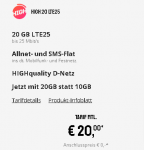 Sparhandy: 20 GB Telekom Allnet Flat (25 MBit/s) für 20€ mtl. keine Anschlussgebühr