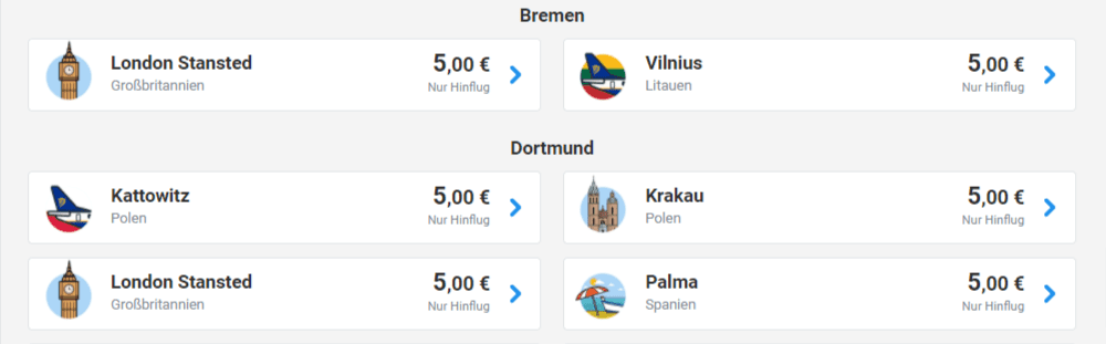 Ryanair Flüge ab 5,00 € pro Strecke z.B. von Düsseldorf nach Zagreb oder von Nürnberg nach London Stansted