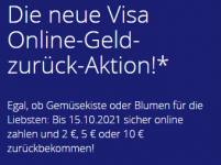 VISA Geld zurück Aktion: Bis zu 10,00 € Geld zurück bei Onlineeinkäufen