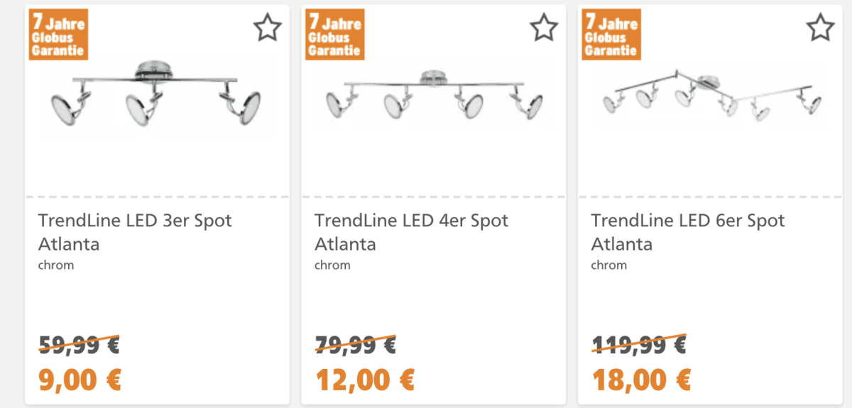 Globus Baumarkt: Lampen Ausverkauf mit bis zu 80% Rabatt ab 3,00 € zzgl. Versand oder Abholung
