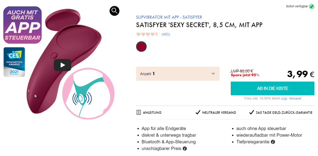 EIS DE: Satisfyer Sexy Secret Slipvibrator & 6 Gratisartikel für 3,99 € (MBW 29,95 €) 🍨