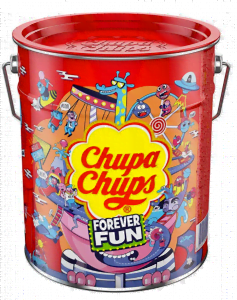Chupa Chups Best of Lollipop-Eimer 150 Lutscher in der Aufbewahrungsdose 