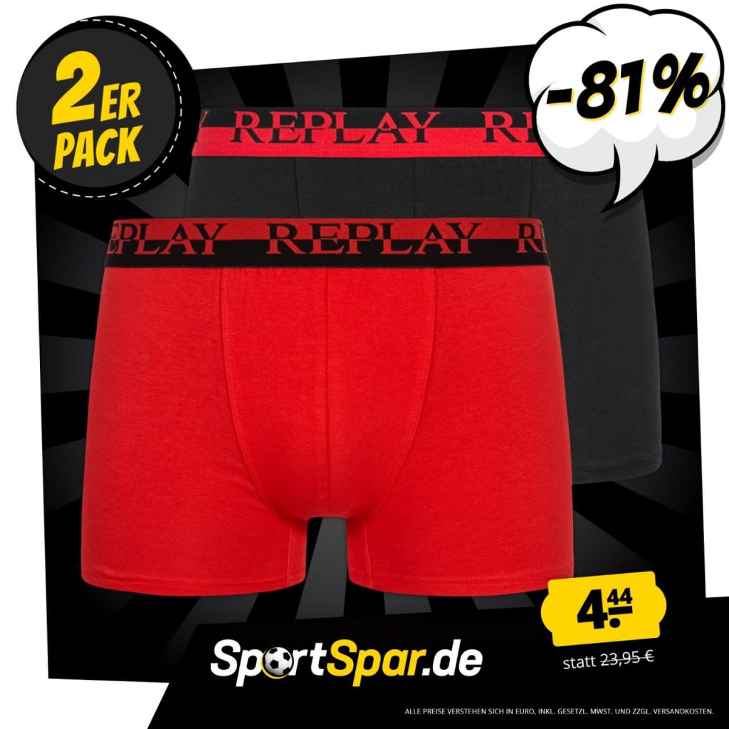 2er Pack REPLAY Herren Boxer Shorts schimmernder Bund Farbenauswahl S-XXL 