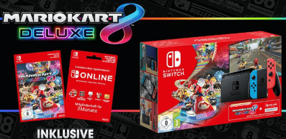 Nintendo Switch Konsole + Mario Kart 8 Deluxe + 3 Monate Nintendo Switch Online ab 278,00 € inkl. Versand (statt 357,00 €)