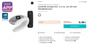 Eis DE: Satisfyer Double Fun Partnervibrator mit App & Fernbedienung + 6 Gratisartikel für 0 € (MBW 29,95 €) 🍨