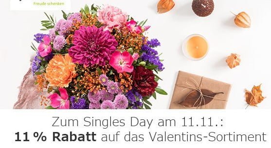 Valentins Singles Day: 11 % Rabatt auf Blumen