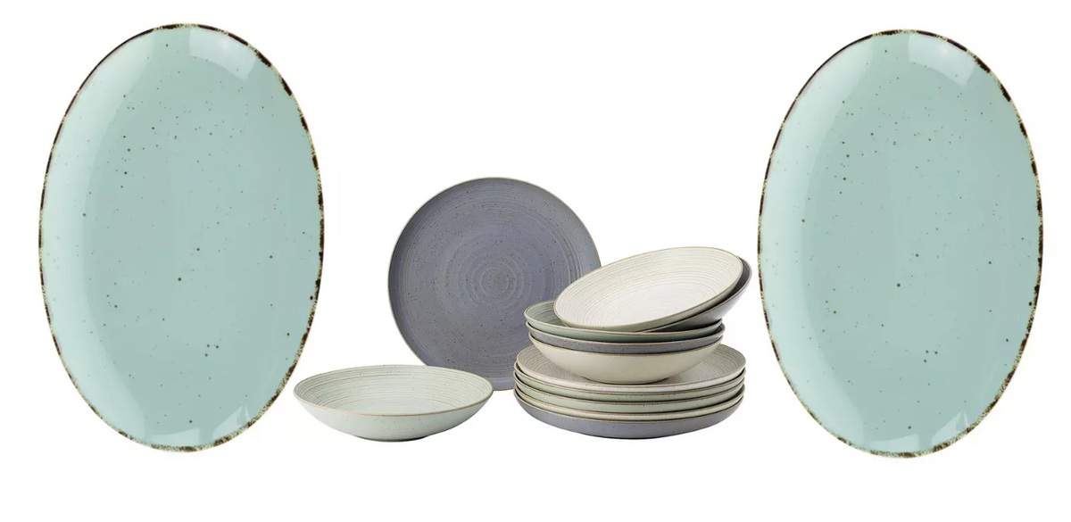 Steinzeug Tafelservice aus Keramik - 12-teilig + 2x Servierplatte - für 111,89 € inkl. Versand statt 178,93 €