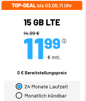 SIM DE: o2 Datenflat mit 15 GB LTE ( 50 MBit/s) + Allnet Flat für 11,99 €/Monat