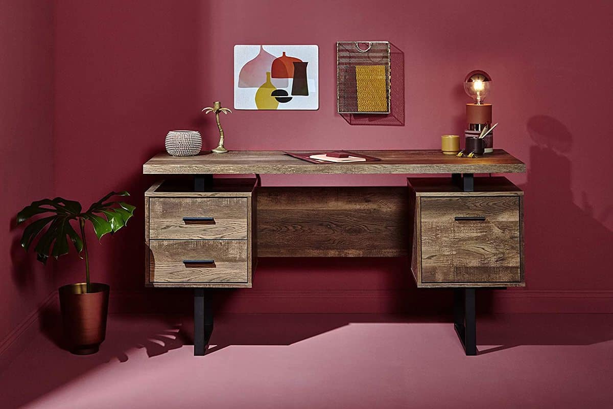 Schreibtisch mit 3 Schubladen 152,4 x 60 x 76 cm Dunkle Eiche Vintage Look-Effekt Marke - Movian Vättern