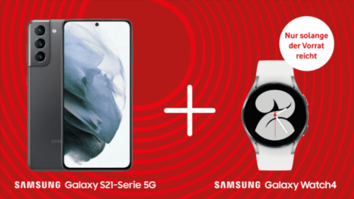 Vodafone Alnet Flat mit 15 GB LTE (21,6 Mbit/s) für 29,99 € mtl. + Samsung Galaxy S21 + Galaxy Watch 4 für 1€ + 200 € Eintauschprämie