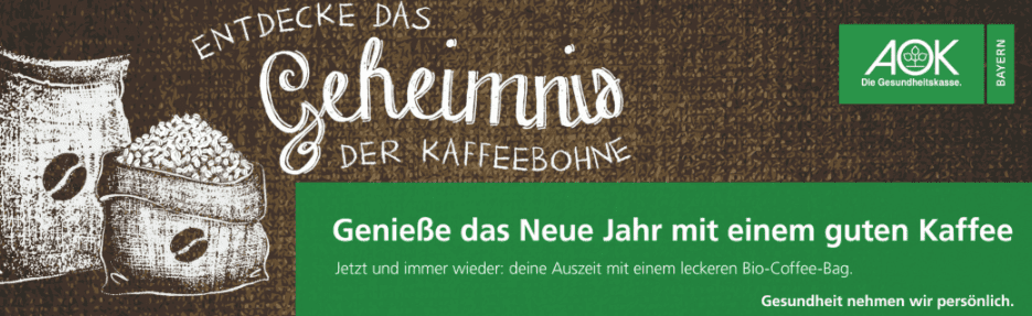 Gratis: AOK Bayern - kostenloses Bio Coffe Bag (Wohnsitz Bayern vorausgesetzt)