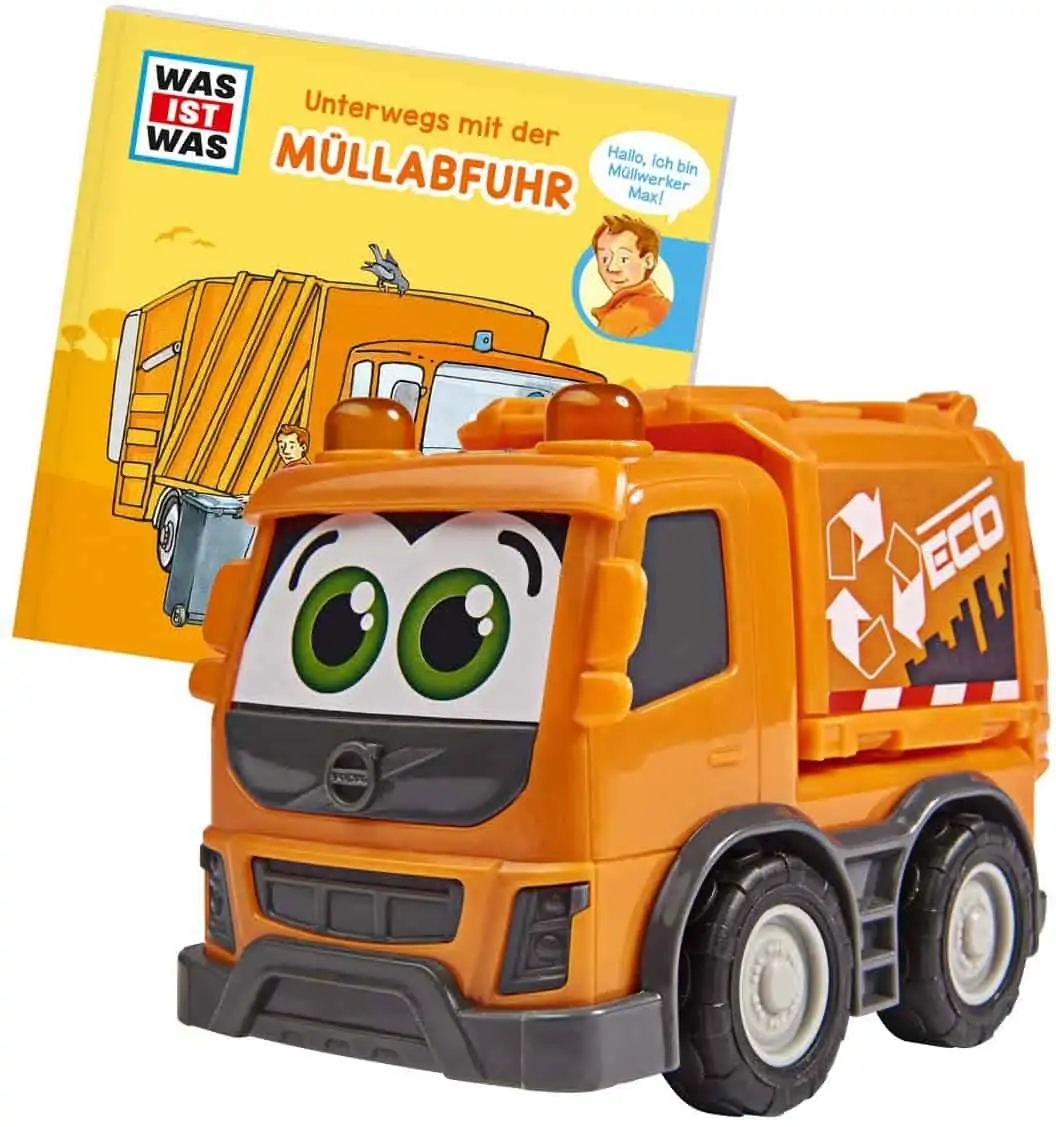 Dickie Toys Was ist Was-Müllabfuhr, Volvo Müllabfuhr mit Freilauf, inkl. Was ist Was Buch für 5,00 € [Prime] statt 11,28 €