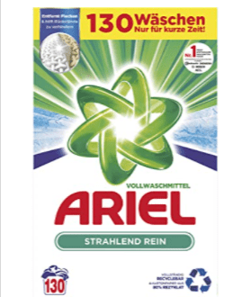 Ariel Waschpulver, Vollwaschmittel, 130 Waschladungen, Strahlend Rein ab 11,99 € (Prime)