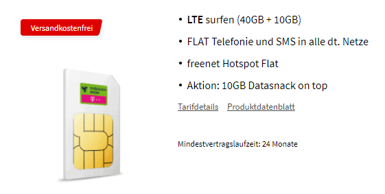 TELEKOM green LTE 50GB ( 50 Mbit/s ) Allnet Flat + 450,00 € Media Markt Gutschein für für 39,99 € mtl.
