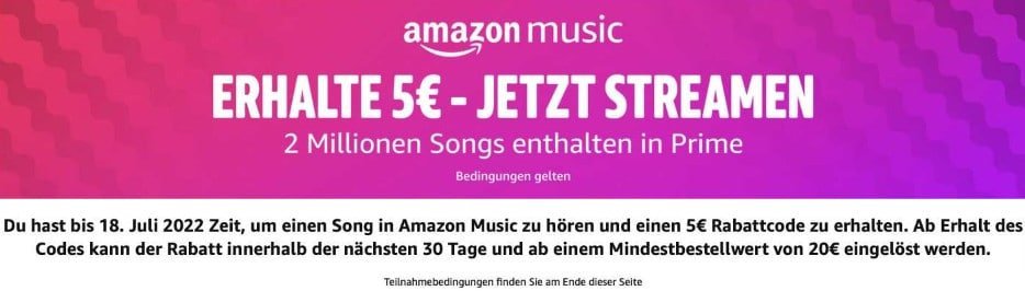 Amazon Prime Music 30 Sek nutzen und einen 5,00 € Amazon Gutschein erhalten (ausgewählte Kunden)