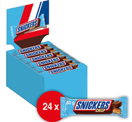 Snickers Schokoriegel | Crisp | 24 Riegel in einer Box (24 x 40 g) ab 8,07 € inkl. Prime Versand (statt 21,36 €)