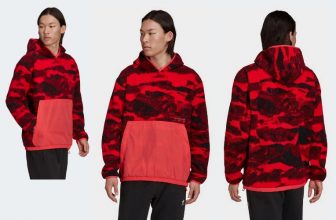 adidas Originals – Adventure – Fleece Kapuzenpullover in Rot mit Berg Print