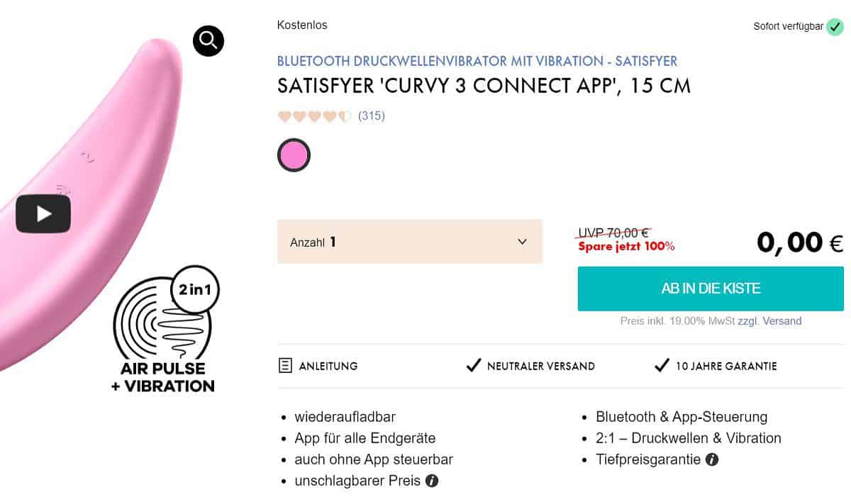 Satisfyer Curvy 3 Connect App Bluetooth Druckwellenvibrator Mit Vibration