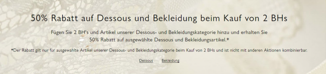 Intimissimi: Sale 50% Rabatt auf Dessous und Bekleidung beim Kauf von 2 BH’s