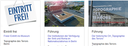 Internationalen Museumstag am 15.05 : z.B Freier Eintritt Museen z.B.: Gedenkstätte „Topographie des Terrors“ freier Eintritt zwischen 10:00 – 20:00 Uhr