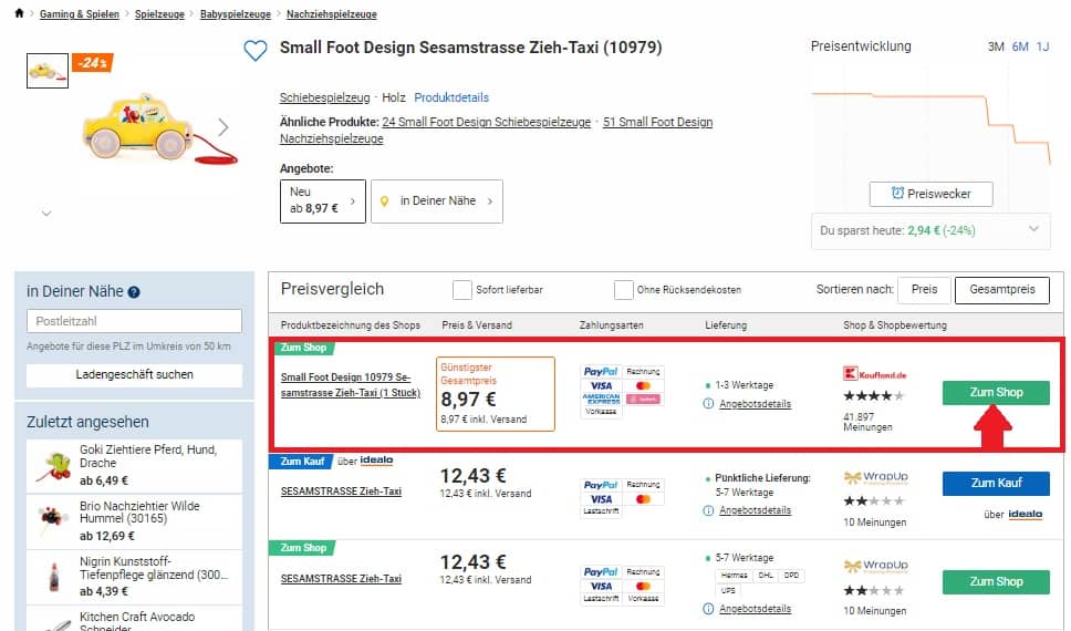 Small Foot Design Sesamstrasse Zieh-Taxi (10979) - für 8,97 € inkl. Versand statt 12,43 €