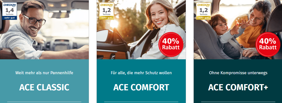ACE: Pannenhilfe ab 56,40 €/Jahr (mit Wunschwerkstatt, Mietwagen und viel mehr)