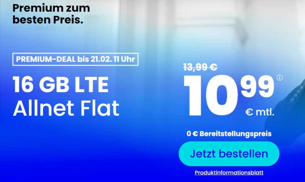 PremiumSIM LTE Allnet-Flat Mit 16 GB LTE Und 50 Mbit/s Für 10,99 € / Monat