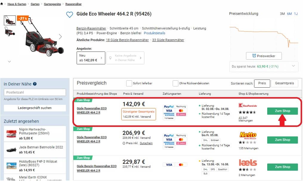 Güde Eco Wheeler 464.2 R BenzinRasenmäher (95426) für 142,09 € inkl