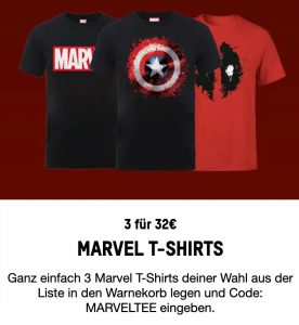 Zavvi: 3x Marvel T-Shirts für 32,00 € inkl. Versand (statt 59,70 €)