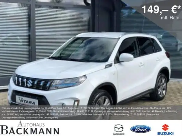 Suzuki Vitara 1.4 Comfort Hybrid mit 129 PS ab 149,00 € / Monat + 1.139,00 € einmalig – LF 0,56 (Privatleasing)