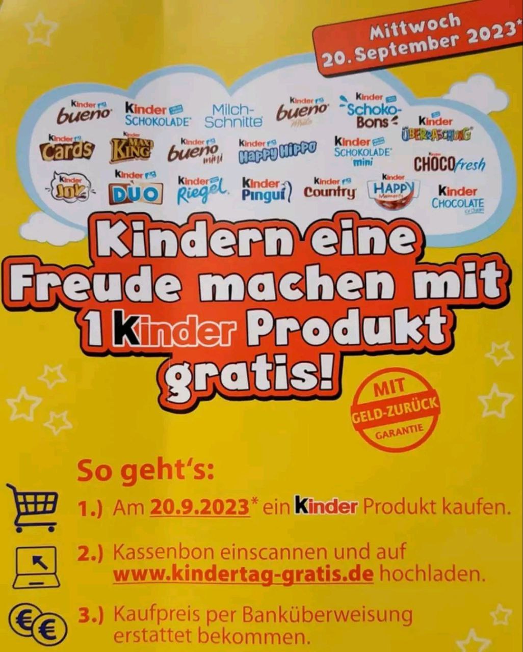 1 kinder Produkt gratis Kinder Produkt Gratis