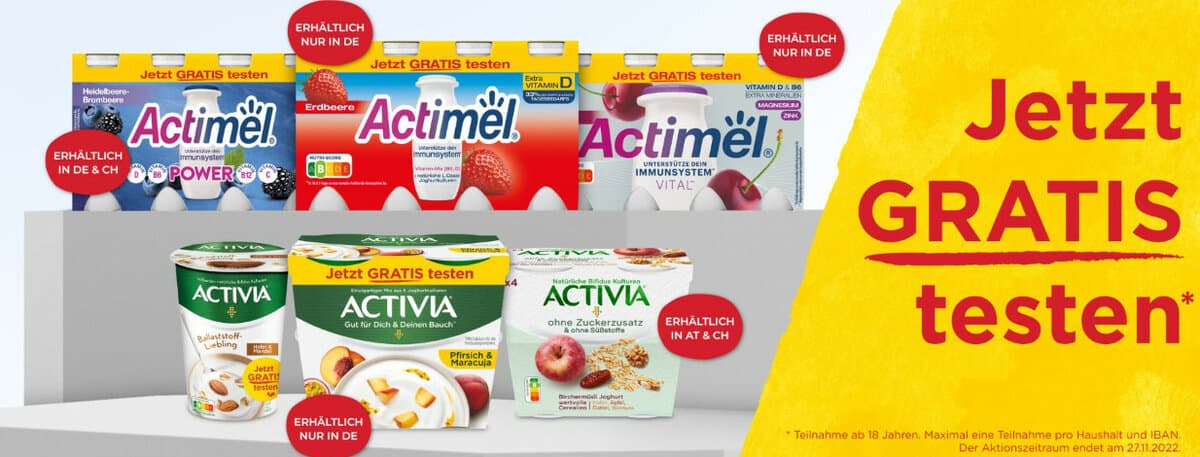 Actimel / Activia gratis testen dank Geld-Zurück-Aktion