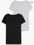 C A Damen Unifarben T Shirt V Ausschnitt er Pack Multipack weiss schwarz S Amazon de Fashion