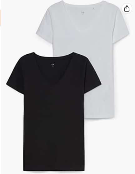 C A Damen Unifarben T Shirt V Ausschnitt Er Pack Multipack Weiss Schwarz S Amazon De Fashion