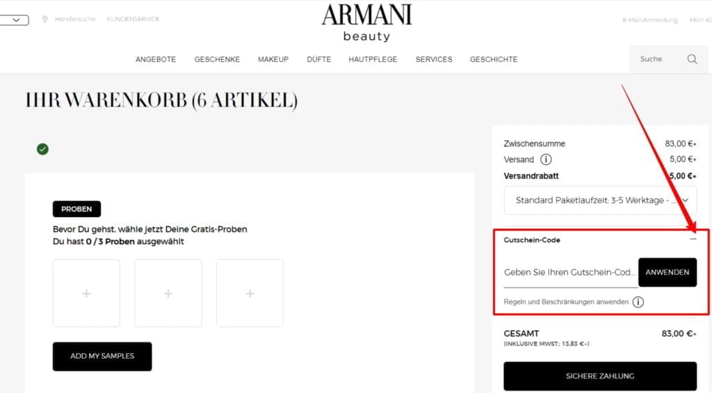 ARMANI Beauty Rabattcode einlösen