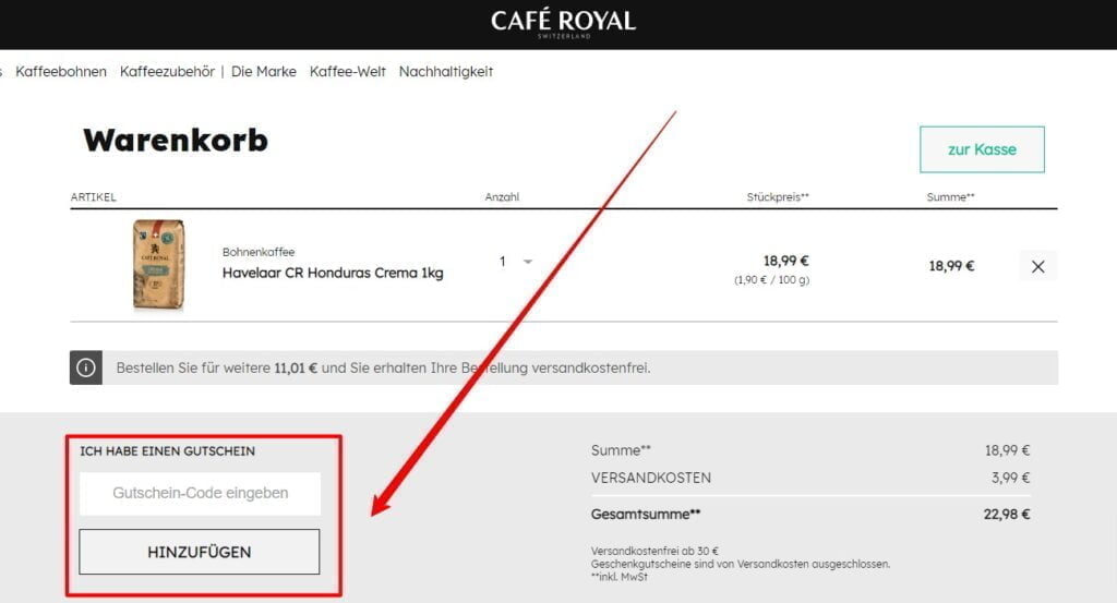 Cafe Royal Rabattcode einlösen