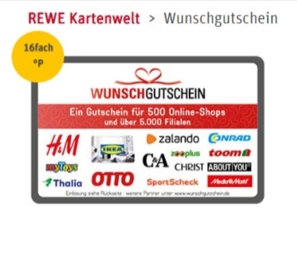 REWE 16fache PaybackPunkte auf Wunschgutscheine