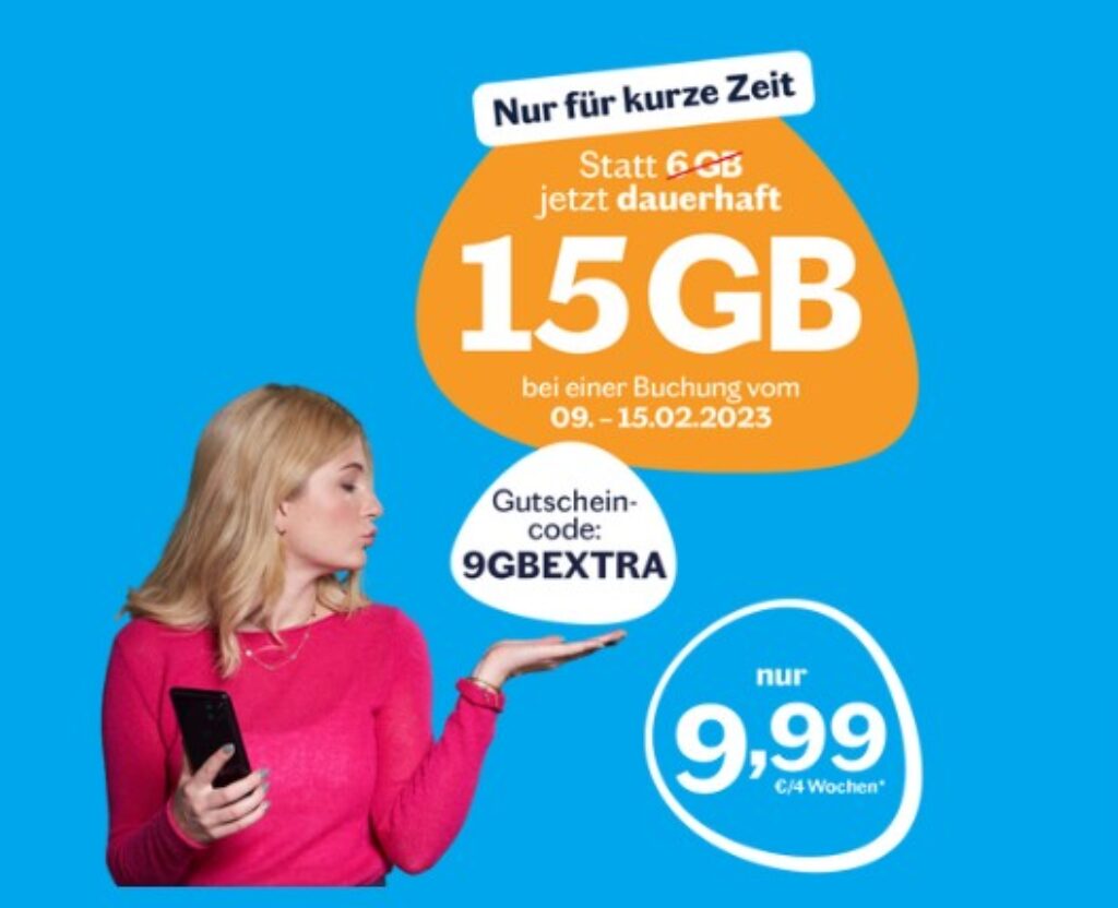 Lebara HELLO! 15 GB Prepaid (statt 6 GB) + Allnet- und SMS Flat + 50 Minuten in 50 Länder für 9 