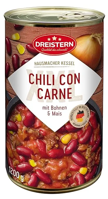 DREISTERN Chili con Carne 1200g ab 3,60 € inkl. Prime-Versand (statt 4,99 €)