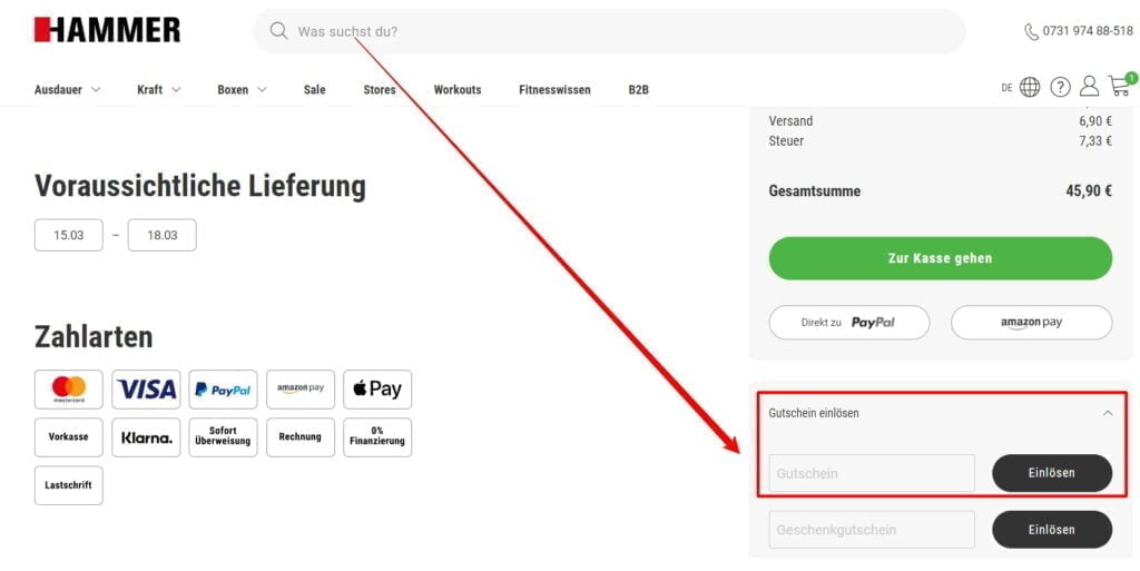 HAMMER Fitnessgeraete Rabattcode einlösen HAMMER Fitnessgeraete Rabattcode einlösen