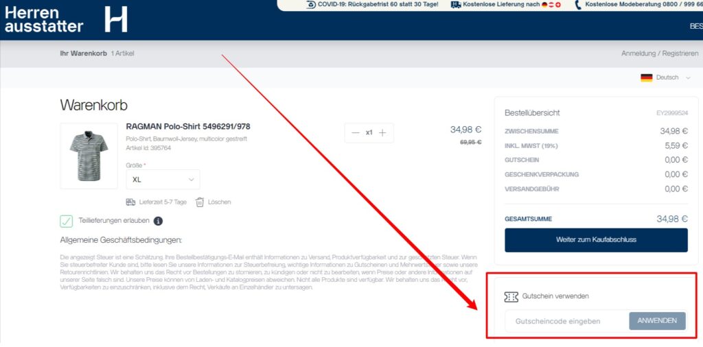 Herrenausstatter Rabattcode einlösen Herrenausstatter Rabattcode einlösen