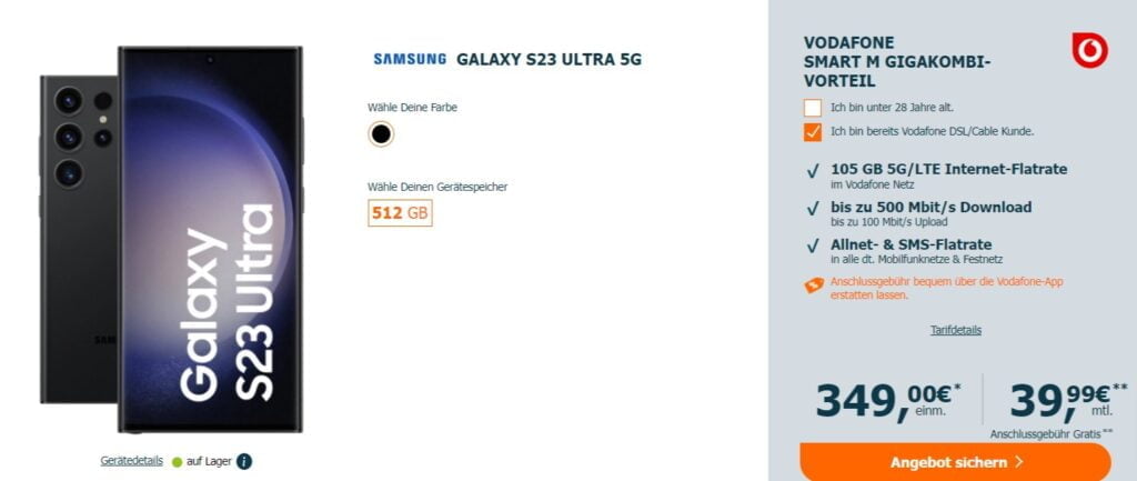 Samsung Galaxy S Ultra G Vodafone Smart M Gb Datenflat