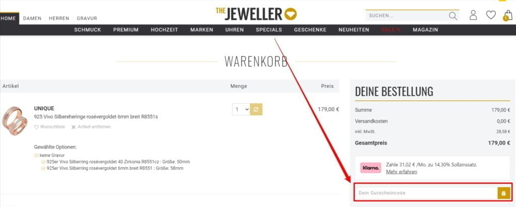 The Jeweller Rabattcode einlösen