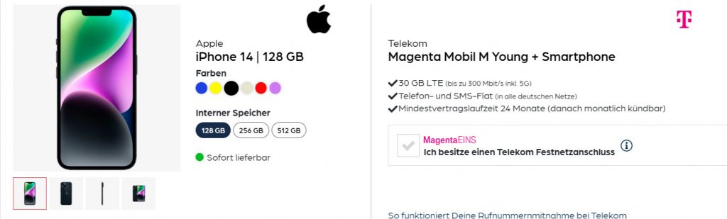 Apple Iphone 14 + Telekom Magenta M Young 30 Gb 5G