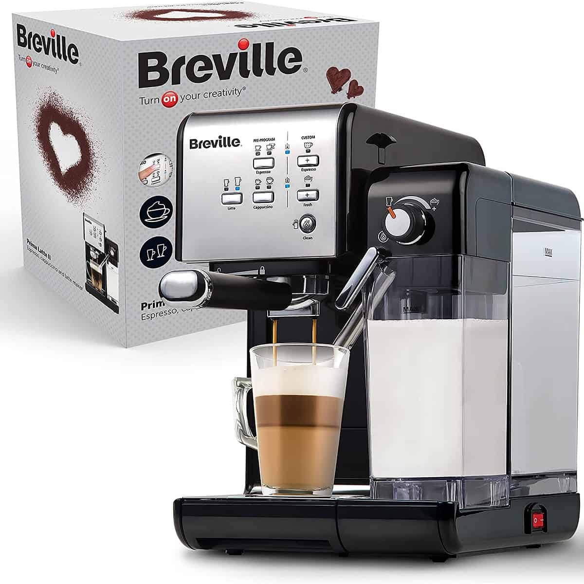 Breville Prima Latte II Siebträgermaschine (Espressomaschine/Kaffeemaschine für Milchkaffee und
