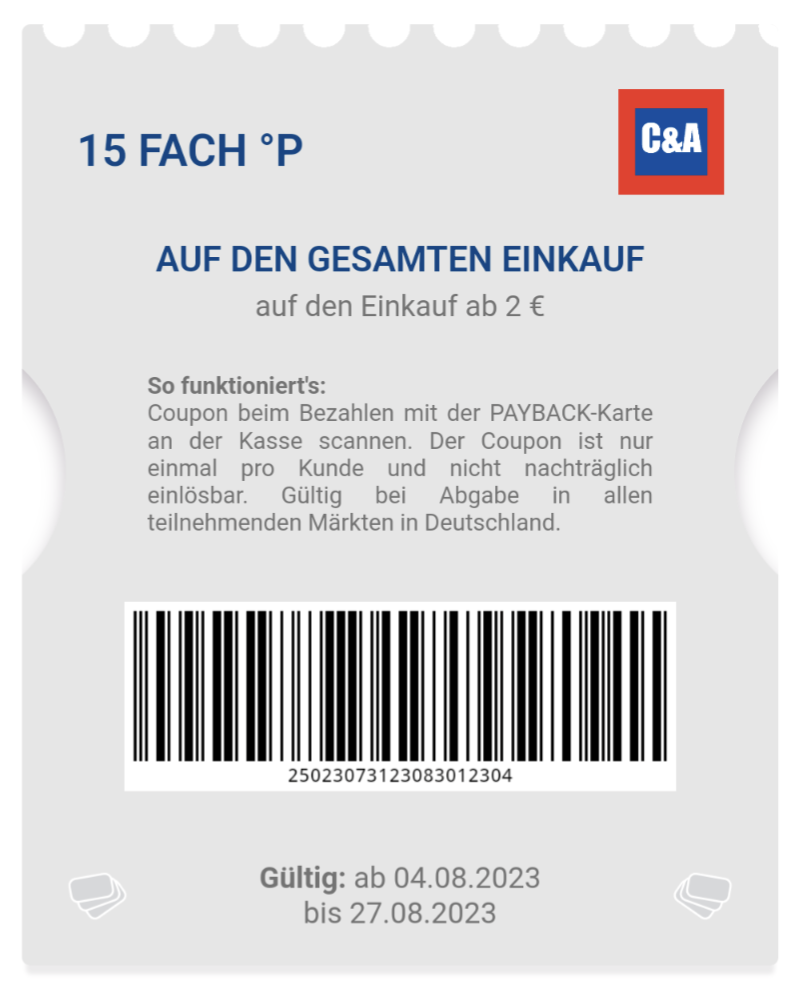 Payback 15 Fach Punkte Berechnen C&A Payback Coupons: 15-fach & 2x7-fach Payback Punkte auf den gesamten