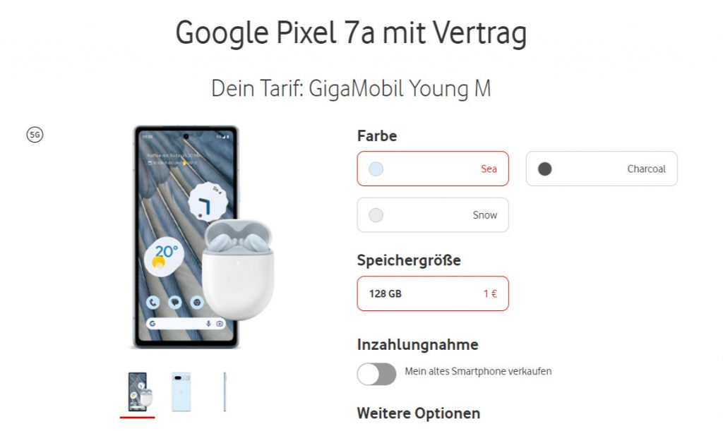 Google Pixel 7a + Google Pixel Buds A-Series + Vodafone GigaMobi lM mit GigaKombi 65 GB Google Pixel 7A + Google Pixel Buds A-Series + Vodafone Gigamobi Lm Mit Gigakombi 65 Gb